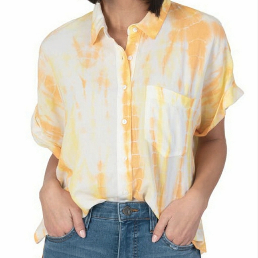 Kut From the Cloth Chels Yellow Button Down Blouse Size Large